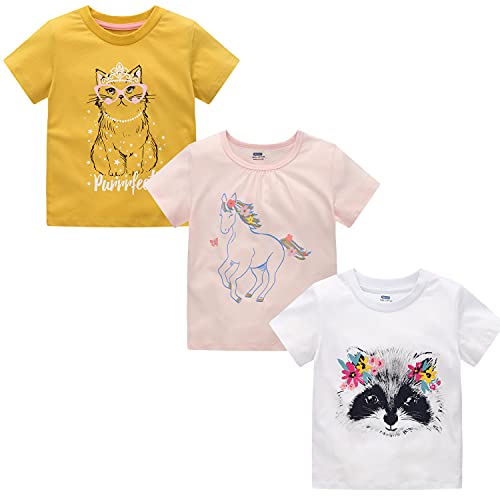 Image of Girls Short Sleeve Shirts Toddler Summer Top Kids Cotton Clothes 2-7 Years