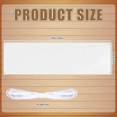 Image of Zonon Large Blank Banners And Signs Polyester Oxford Cloth Sublimation Banner To Decorate With Hanging Rope For Indoor Wall Outdoor Easy to Hang DIY Signs For Business Office(White,3 x 10 Feet)