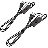 smseace 2-Piece 6 Feet Black Light Cord, Lamp Power Cord with On/Off Switch Button and Plug, Stripped End Can Be Used for Wiring DX-2P