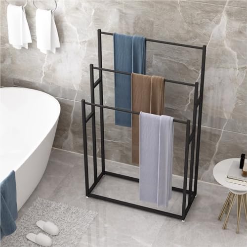Toallero para baño independiente negro de tres barras para colgar ropa de cama 5