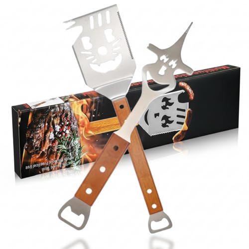 Barbecue Accessori,Set di 2 Utensili Multifunzione Kit Barbecue: Spatole Barbecue e Forchettone Barbecue,Creativi per Accessori Barbecue,I Migliori Regali per Barbecue per Uomo,Regali per Papà