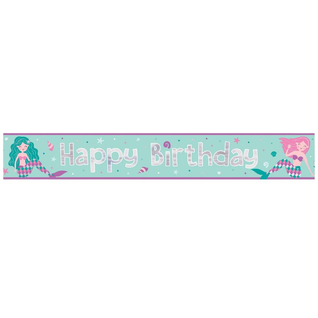 Photo 1 of ******** 2 pack *********Birthday Mermaid Multicolor Foil Banner - 12' (Pack Of 1) - Enchanting Under-The-Sea Party Decoration