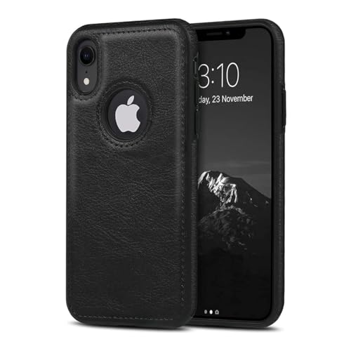 Image of iPhone XR Premium Pu Leather Back Cover Case Drop Camera Protection Anti Scratch Cover Case for iPhone XR Black