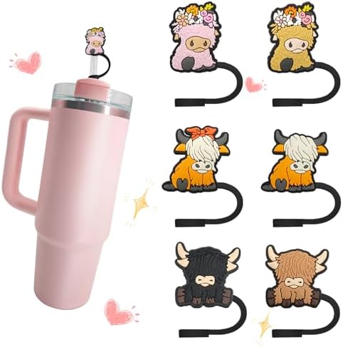 6pcs Highland Cow Silicone Straw Cover Straw Cover Cap For Stanley Cup Suitable for 10mm Straws