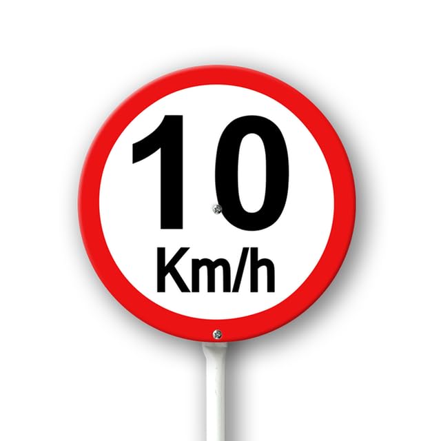 Segnale limite di velocità 10 km con pali in metallo, cartello in alluminio per uso esterno, 23 x 23 cm, resistente alle intemperie