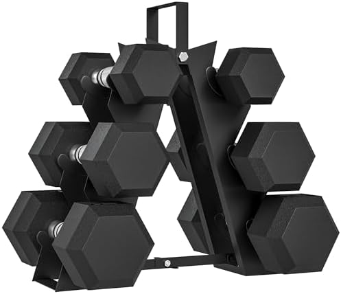 Soozier Hex Dumbbell Weight Set with Vertical Rack, Rubber Coated...