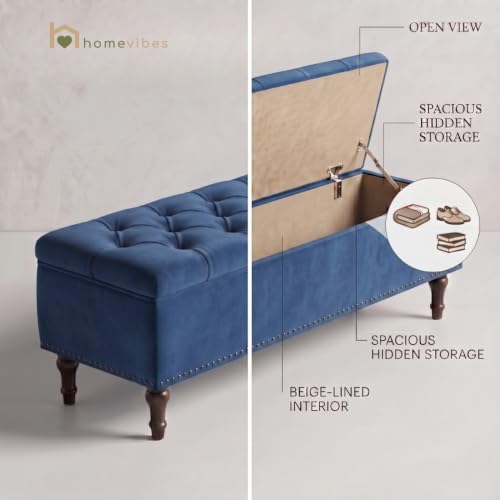 Image of Velum 3 Seater Sofa for Living Room & Office | Premium Fabric Upholstery | Solid Wood Frame | Comfortable Seating | 3 Years Warranty (Blue, Storage Ottoman)