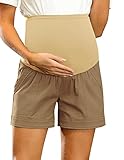 Maacie Maternity Summer Casual Shorts Elastic Waist Shorts Fashion Comfy Khaki