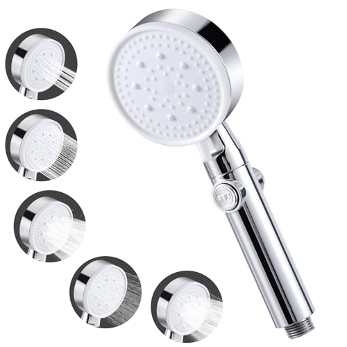 Vinabo Soffione Doccia,Doccino per Doccia Alta Pressione,Telefono Doccia Risparmio Idrico con 5 Tipi di getto Universale Doccia Soffione a pioggia, Ugello in Siliconecon Pulsante di Arresto