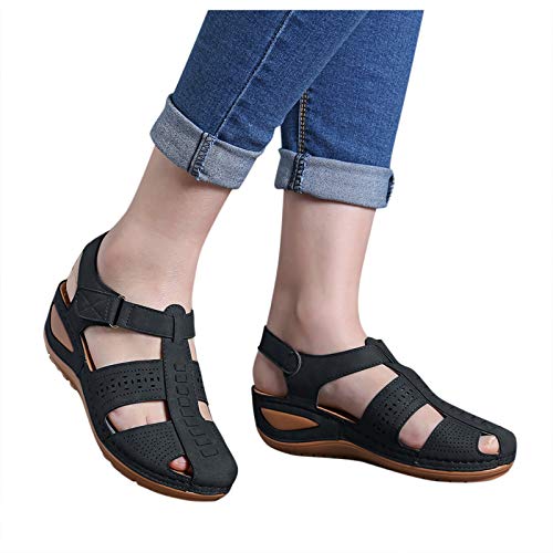 Womens Waterproof Hiking Trekking Walking Comfortable Outdoor Durable Breathable Bungee Closure Adjustable Velcro Back Strap Water Shoes Sports Sandals Black