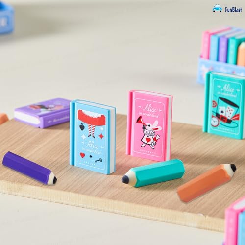 Image of FunBlast Mini Pencil and Book Shape Erasers Set For Kids - Multicolor, Rectangular, Rubber, Kawaii Eraser Set, Eraser, Multi-Color
