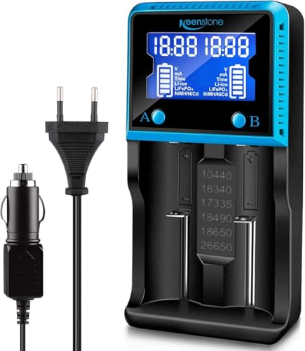 Keenstone Chargeur Batterie 18650, Chargeur de Piles Intelligent Universel avec Ecran LCD pour Piles Rechargeables Ni-MH Ni-CD Li-ION LiFePO4 IMR AA AAA 10440 14500...