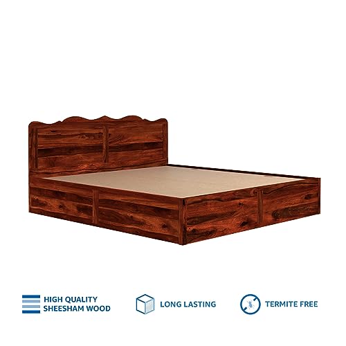 Image of Solid Sheesham Wood Mehraab King Size Bed with Box Storage | Wooden Palang Cots for Bedroom, Living Room, Hotel and Home (Honey Finish)