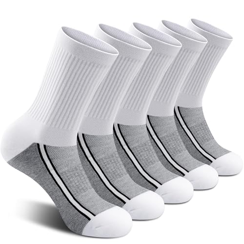 Gonii Men's Athletic Crew Socks，5 Pairs Cushioned Boot Moisture Athletic Socks for Hiking Sports Running Workout