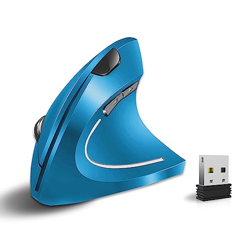 cvavot Ergonomic Mouse Wireless Mouse Rechargeable Vertical Optical Mouse with USB Receiver, 6 Buttons 2.4GHz Adjustable DPI 800/1200/1600 for PC Computer,Laptop,etc (Blue)