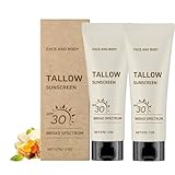 Beef Tallow Sunscreen SPF 30, Ultra-Leichte Unsichtbare Sonnencreme Gesicht LSF 30 Transparenter Sonnenschutz, Kein Weißer Schleier, Starker UV-Schutz, Sonnenpflege, Koreanische Sunscreen, 57g (2)