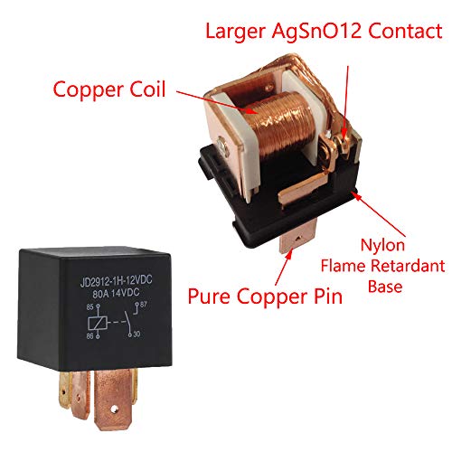 ESUPPORT 5Pack Relé Automotriz de Alta Resistencia DC 12V 80A 4Pin SPST miniatura 4