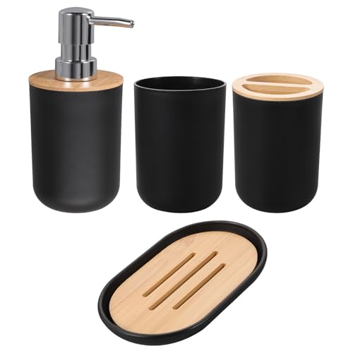TEHAUX Scandinavian Bathroom Sink Decor Set Men Accessories with Ergonomic Toothbrush Holder Premium Soap Dispenser Mouthwash Cup and Soap Dish for Hotel and Home