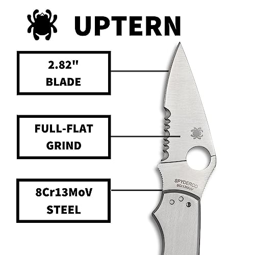 Spyderco UpTern Folding Pocket Knife with 2" 8Cr13MoV Steel Blade and Stainless Steel Handle - EDC Knife for Men and Women, Perfect for Hunting, Tactical, Camping, Survival - CombinationEdge - C261PS - Image 3