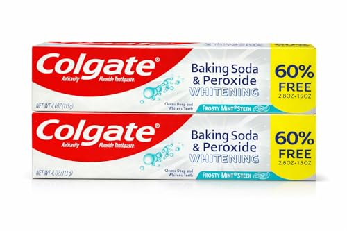 Colgate Baking Soda & Peroxide Whitening with Frosty Mint Stripe, Bonus Tube 60% Free, 4 oz