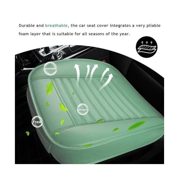 Sylvil Car Seat Bottom Cover, Bamboo Charcoal Full-Wrap Non-Slip Leather Car Seat Cover, Breathable Auto Front Seat Bottom Cushion with Pocket, Universal Interior Car Accessories (Green) - Image 5
