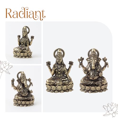 Image of Habere India-All the Cultures Fabricating India Brass Lakshmi Ganesh Idol Set for Pooja Room | Pure Brass Lakshmi Ganesh Murti for Home | Decorative Statue for Mandir (Design01: L3.5 x W2.5 x H5 cm)