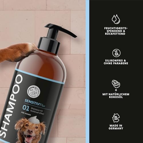 Annimally Sensitiv Plus Shampoo - Natürliches Hundeshampoo für Sensible Hunde & Welpen, Sanfte & ph-neutrale Reinigung mit Kokosöl, ohne Silikone, Parabene & künstliche Duftstoffe - 500 ml
