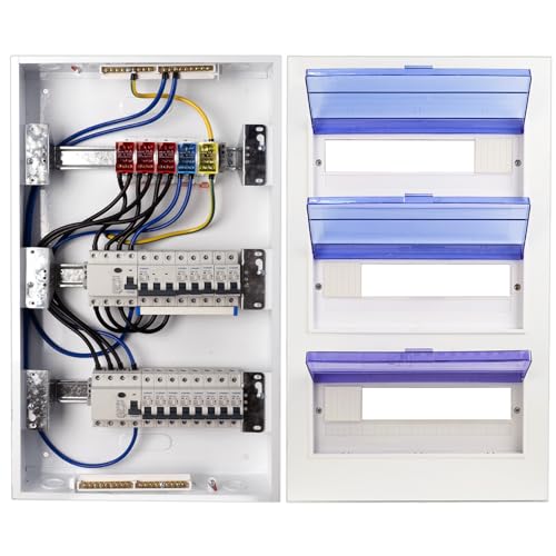 CHENGPI 3-Reihig Verteilerkasten mit 4P FI Leistungsschalter Typ A 40A 30mA FI RCCB und B16 Sicherungen,Sicherungskasten mit Sammelschiene-Ingebettete Installation Schaltschrank01
