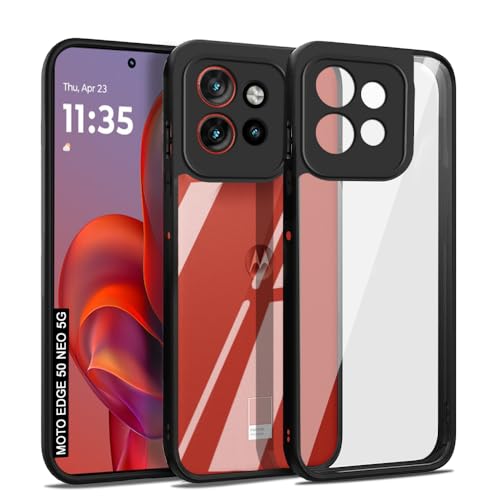 Image of AESTMO Motorola Moto Edge 50 Neo 5G Back Cover | 360 Protection | Crystal Clear Hard Back Transparent | Bumper Case for Motorola Moto Edge 50 Neo 5G (PC+TPU, Black Bumper)