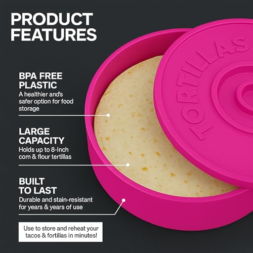 A TODA LECHE Tortilla Warmer - Mexikanischer Tortillero zum Warmhalten Tortilla - Quesadillas - Mexikanische Tacos - 22 cm (Rosa)