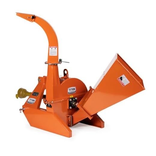 Titan Attachments 3 Point PTO Driven 4"x 10" Wood Chipper Shredder Mulcher, Adjustable Exit Chute, Up to 40HP, 25" Rotor, Easy to Mount, Accepts Entire Trees