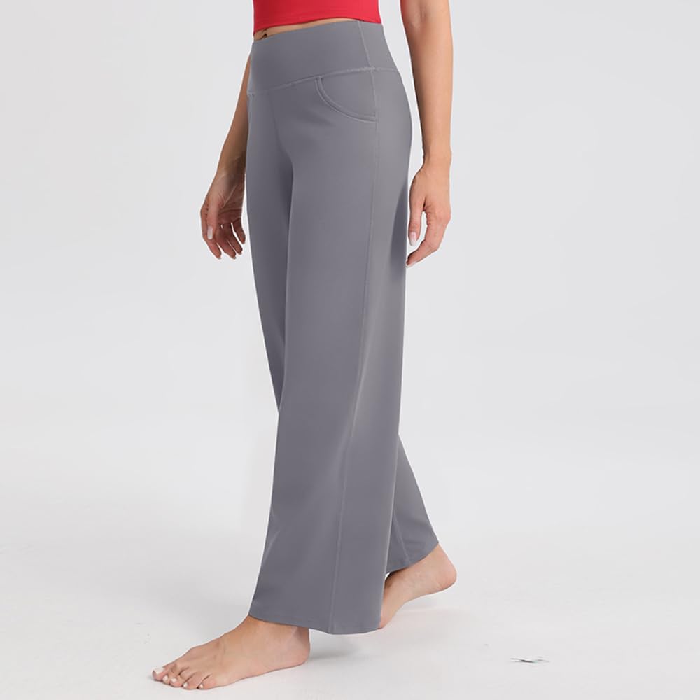 Women's Straight Leg Yoga Pants, High Waist Office Trousers, Stretchy Work Pants with Pockets
