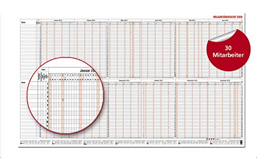Preisvergleich Produktbild GÜSS Urlaubsplaner f. 30 Mitarbeiter 2020, 12-40