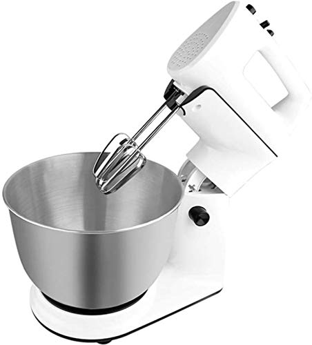 Elektrischer Standmixer, 4-Liter-Edelstahlschüssel, 3000 Watt automatische Desktop-Teighaken und Schläger, 5-Gang-Handmixer, weiß