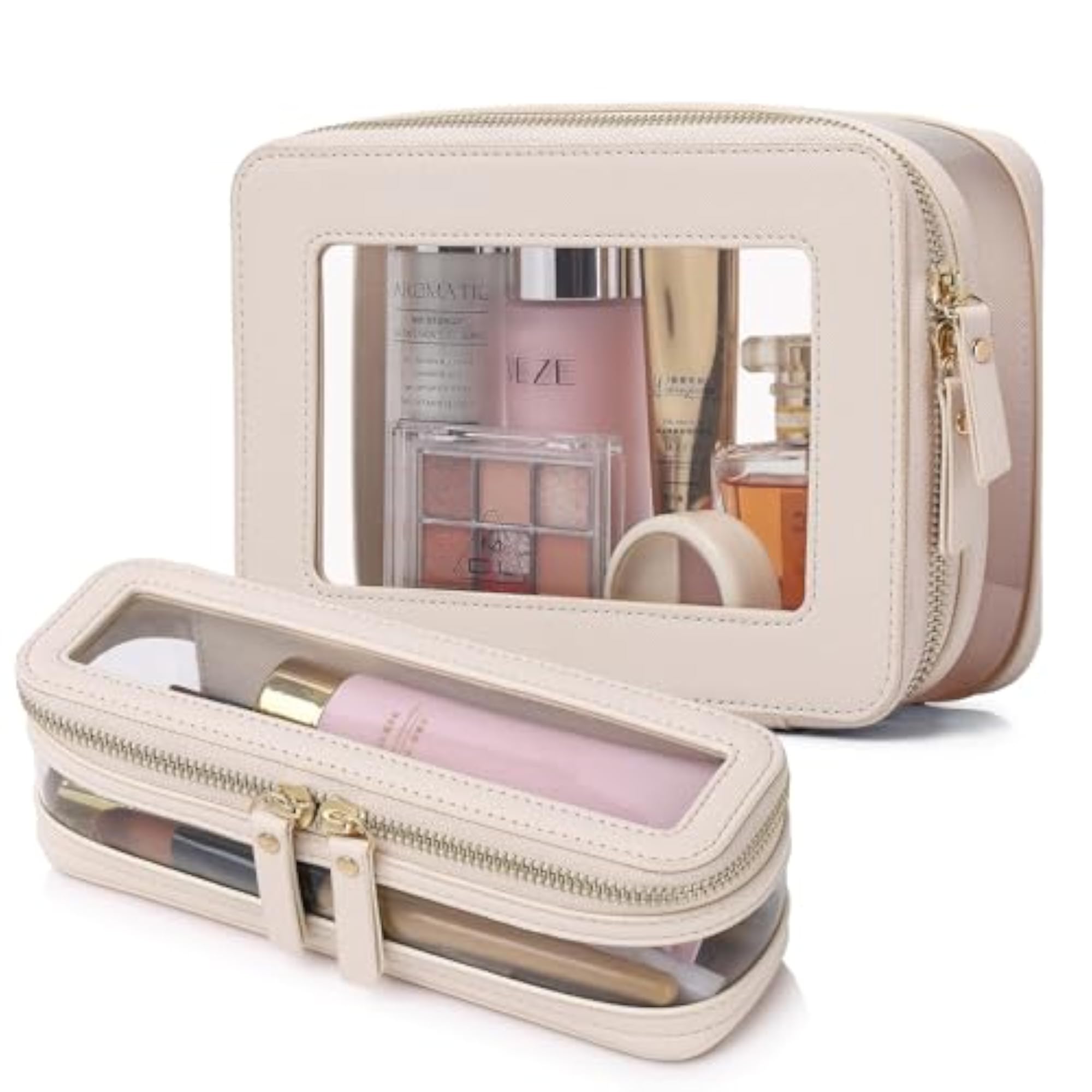 Travel Clear Makeup Bag with Brush Case, Waterproof Organizer
