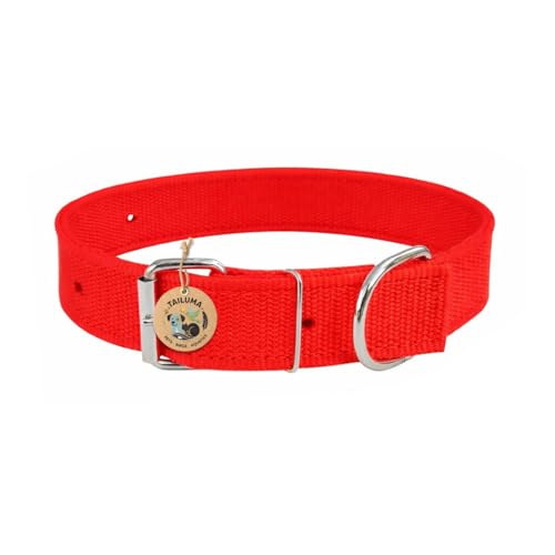 Image of Adjustable Nylon Dog Collar for Dogs & Puppies | Durable & Comfortable Neck Belt 1 Inch (Red, Medium)