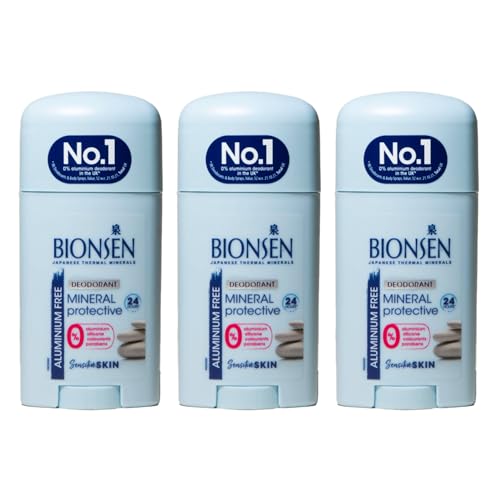 Bionsen Mineral Protective Stick Deodorant, 0 Percent Aluminum, Paraben Free, All-Day Freshness for Sensitive Skin, 40ml, 3 Pack