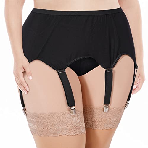 Moon Woon Damen Strapsgürtel Set Große Größen mit 4 Strumpfhalter und Vintage Metallclip Dessous Set ink Strumpfband Hosenträger Hüfthalter...
