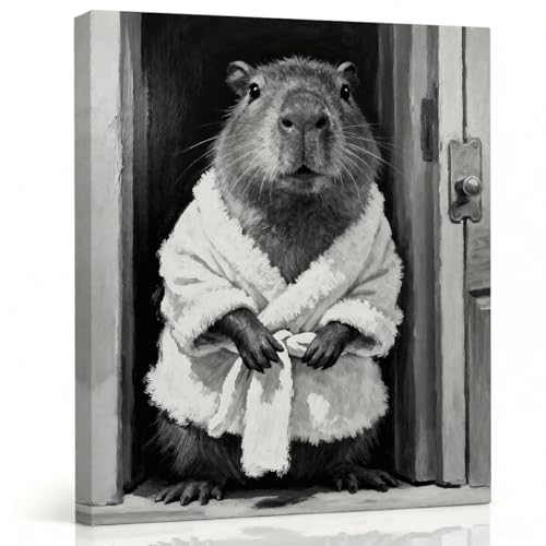 RTVJTERQ Funny Capybara Bathroom Wall Art, Bathrobe Animal Portrait Oil