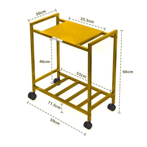 Image of WINSTAR 2-Tier UPS Stand for Home and Office | Metal Inverter Trolley with Wheels | Battery Holder for Inverter with Shelf | 2 Shelf (Single Battery Stand, Gold Color)