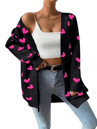 Image of Womens Cute Heart Cardigans Oversized Long Sleeve Open Front Knit Sweaters