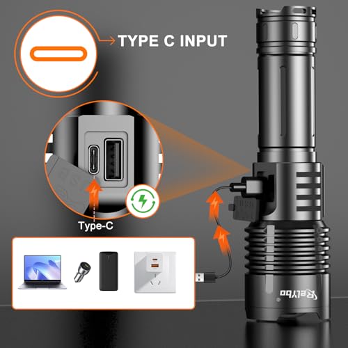 Relybo Torches LED Super Bright 500000 Lumen, Rechargeable Torch Flashlight, Powerful Torches Battery Powered, 2 Switches, 4 Lighting Mode, High Powered Torch for Dog Walking Camping Hiking Emergency - Image 7