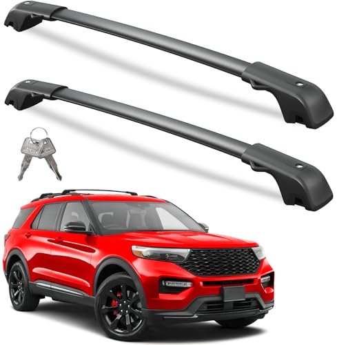 Wonderdriver 300lbs Lockable Roof Rack Cross Bars Compatible with Ford Explorer 2020 2021 2022 2023 2024 2025 2026 Heavy Duty Aluminum Roof Rails Crossbars Black Rooftop Cargo Carrier Luggage