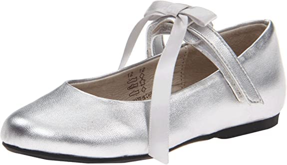 Pazitos Girl's Classic Ballerina MJ PU (Toddler/Little Kid) Silver Metallic Flat 20 (US 4 Infant) M