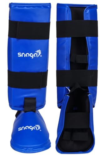 Image of Snaga Martial Arts Karate Cotton Covered Shin Guard /Foot Protector /Shin Pad for Training, Practice & Competition Level and for Ultimate Protection and Comfort (Blue, Small)