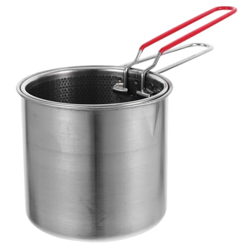 Amosfun Olla De Frito De Acero Inoxidable con Estante De Goteo De Aceite Mini Freidora Profunda Freír Multifuncional para Alitas De Pollo Y Papas Fritas
