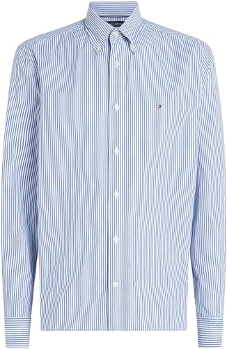 Tommy Hilfiger Herren Hemd Flex Poplin Classic Regular Fit, Mehrfarbig (Wedge Blue/Optic White), XS – Ansicht 5