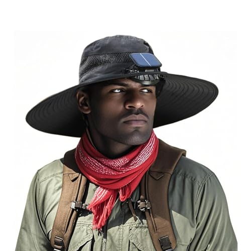 Chapeau Bob avec Ventilateur Solaire Anti-UV pour Randonnée Sac à Dos
