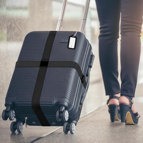 Image of 4 Pack Luggage Straps & Luggage Tags, Luggage Straps for Suitcases [TSA Approved] [Adjustable Suitcase Belt] Suitcase Straps with Tags (Black)