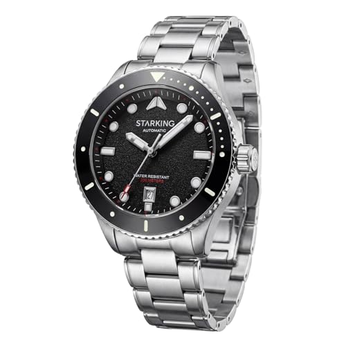 STARKING Men's 20ATM Dive Automatic Watch, Miyota 8215 Movement, Super-Luminous Sapphire Crystal Stainless Steel Band Black Mechanical Wrist Watch Luxury Birthday Gift